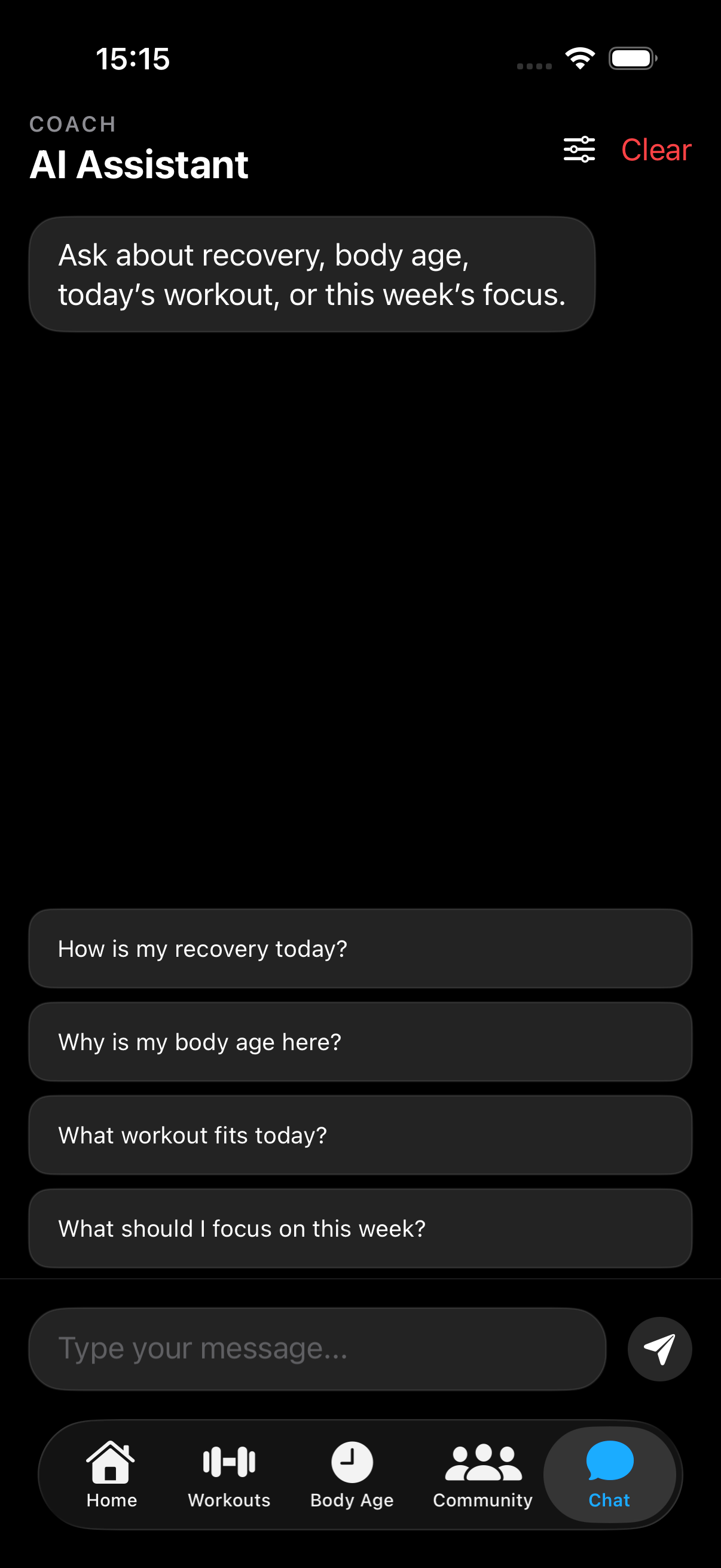 MakeFit AI Assistant with suggested questions